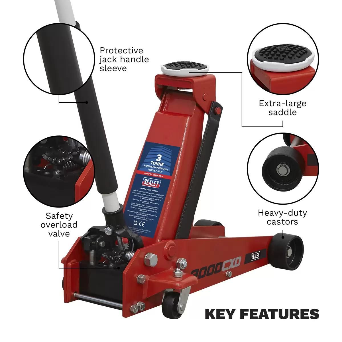 Sealey 3000CXD Trolley Jack 3 Tonne Ton Standard Chassis Car Van Garage