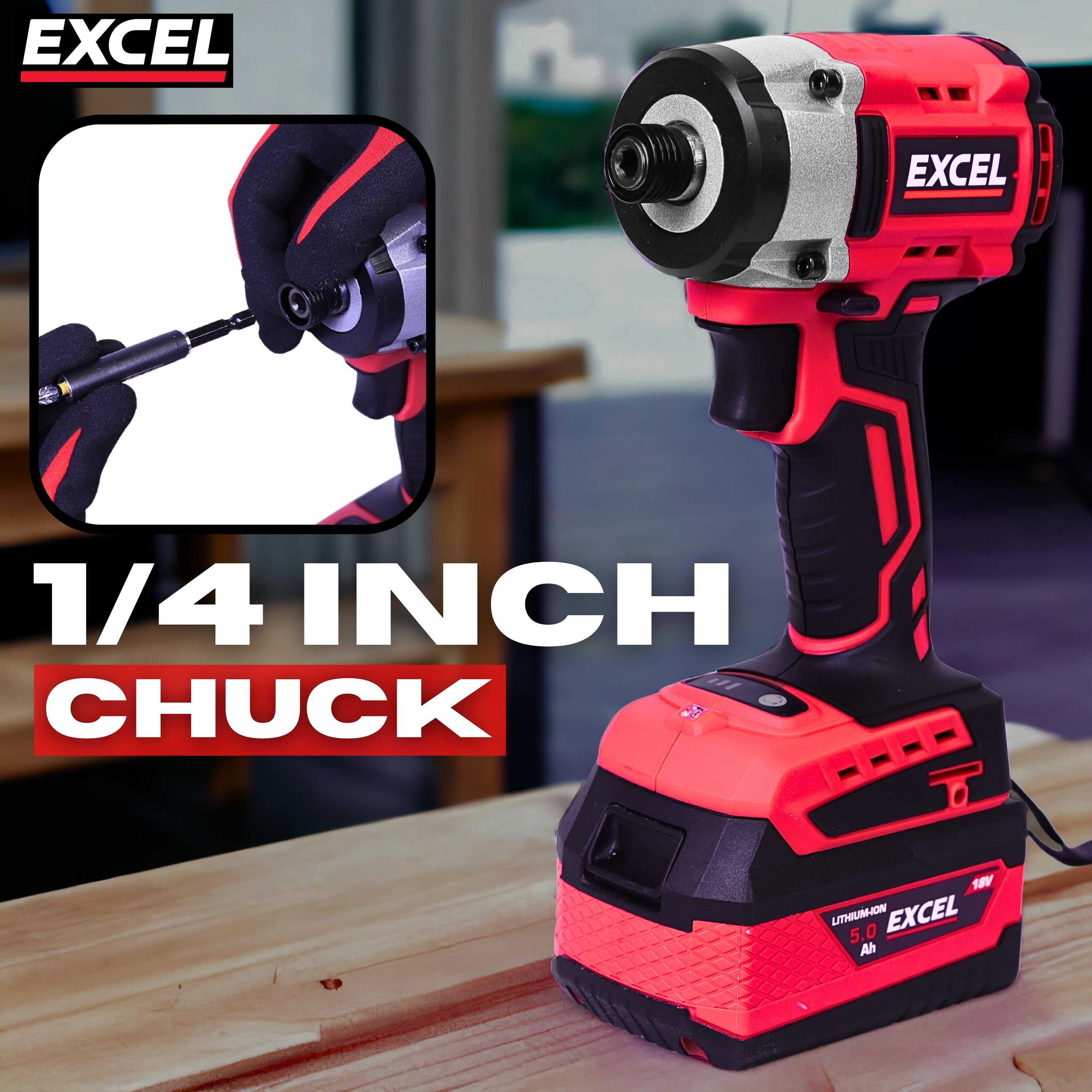 Excel 18V Cordless Brushless Impact Driver with 1 x 4.0Ah Battery Charger & Bag