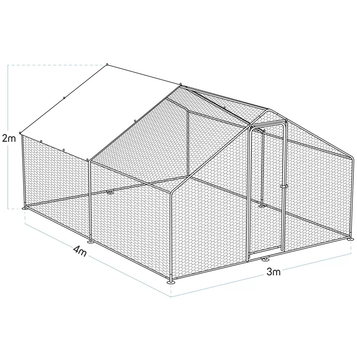 Dellonda DG279 3 x 4 x 2m Walk-In Chicken Run, Galvanized Steel, Roof Cover & PVC Coated Chicken Wire