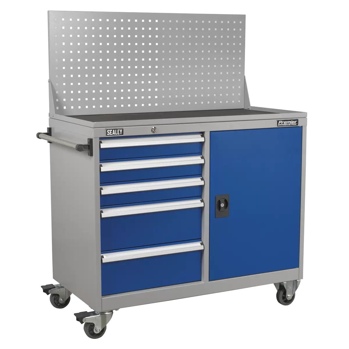 Sealey API1103A 5 Drawer Industrial Mobile Workstation and 1 Shelf Locker