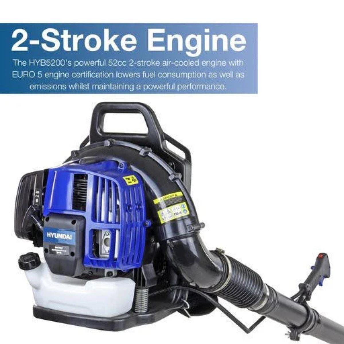 Hyundai HYB5200 52cc 2-Stroke Backpack Petrol Leaf Blower, 170mph Air Speed