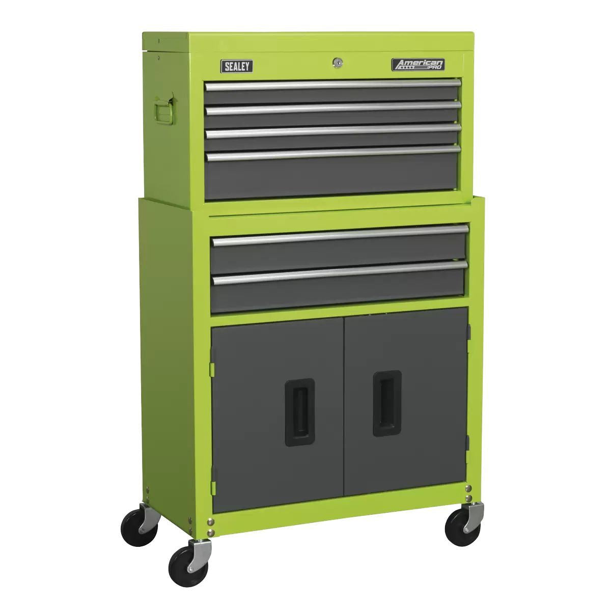 Sealey AP2200BBHV 6 Drawer Topchest & Rollcab Combination with Ball-Bearing Slides Green/Grey