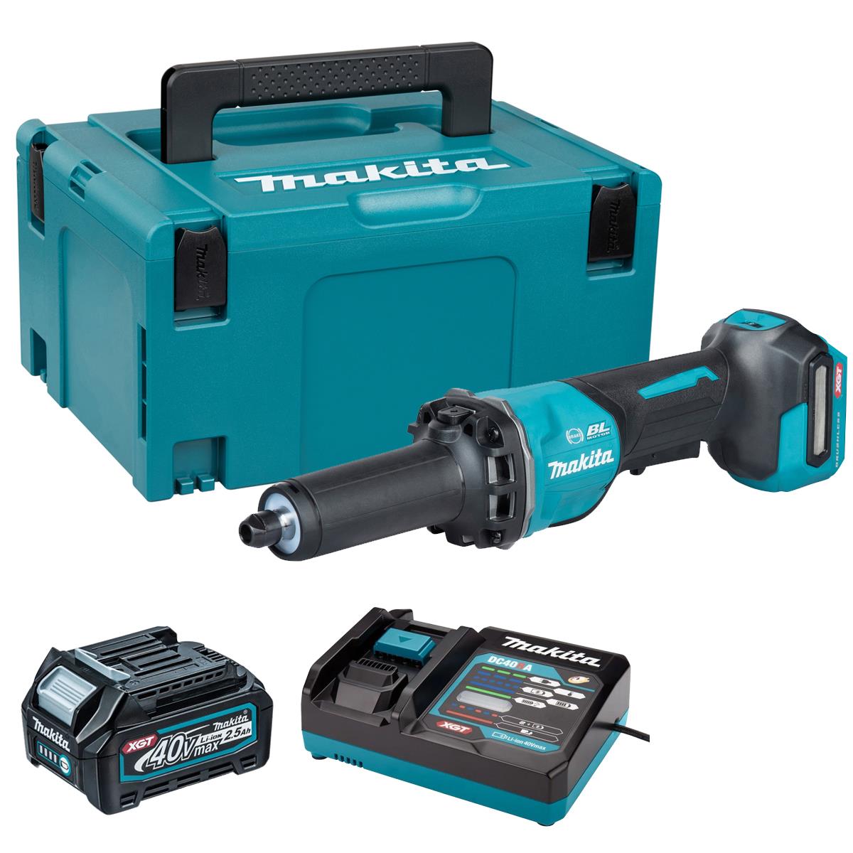 Makita GD002GZ01 40V Max XGT Brushless Die Grinder with 1 x 2.5Ah Battery Charger & Case