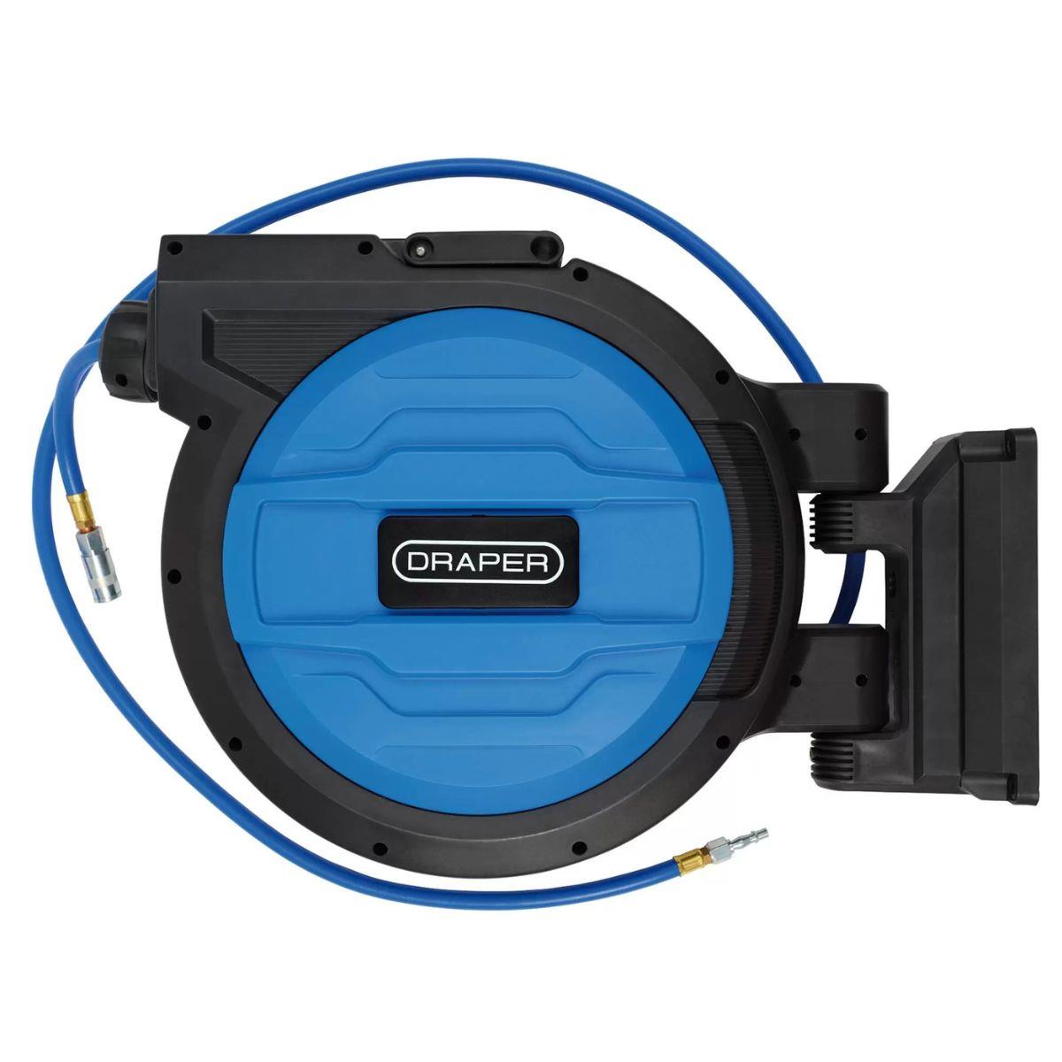 Draper RAH20B Retractable Air Hose Reel 20m–10mm ID Hybrid Hose with Auto Rewind 29675
