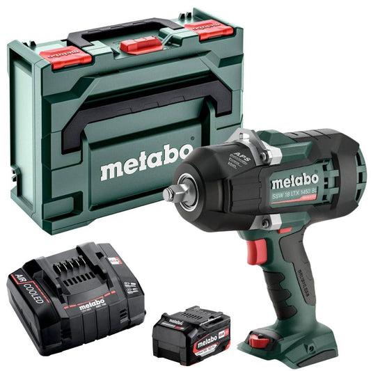 Metabo SSW 18 LTX 1450 BL 18V 1/2" Impact Wrench Body with 1 x 5.2Ah Battery Charger & Metabox