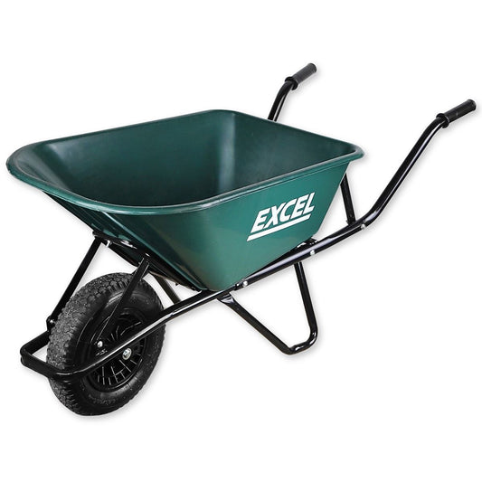 Excel Heavy Duty Wheelbarrow with 100L HDPE Tray Green