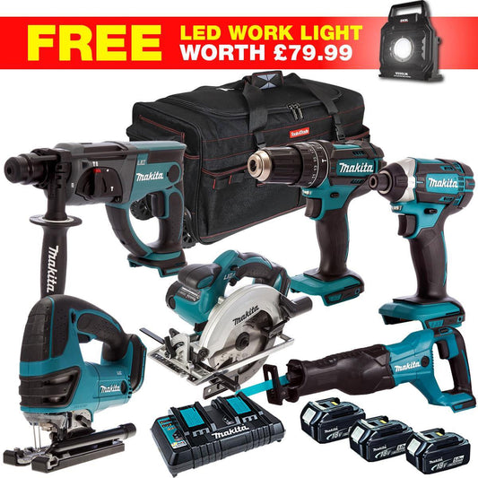 Makita 18V 7 Piece Combo Kit with 3 x 5.0Ah Batteries & Charger T4TKIT-27804