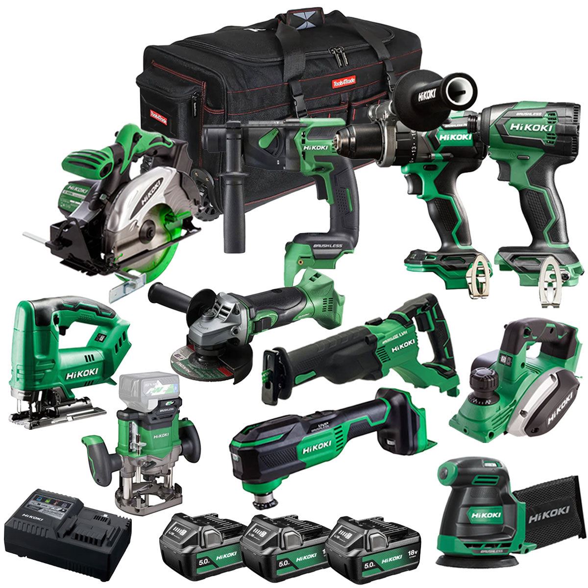 Hikoki 18V 11 Piece Power Tool Combo Kit with 3 x 5.0Ah Battery & Charger T4TKIT-27290