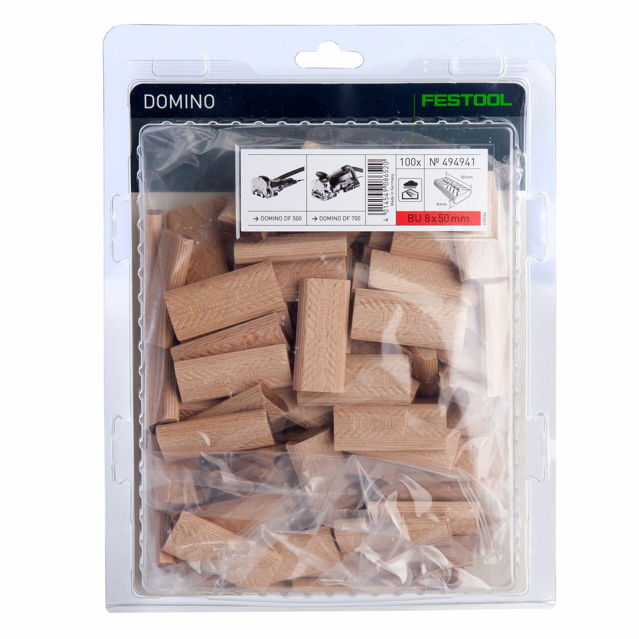 Festool D 8X50/100 BU Domino Beech Pack Of 100 - 494941 For DF 500 and DF 700