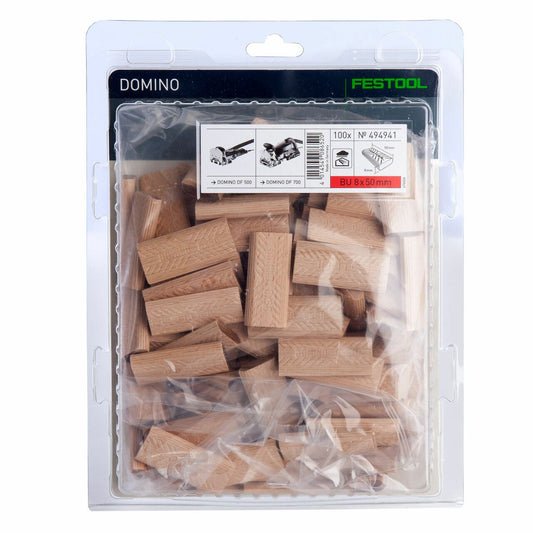 Festool D 8X50/100 BU Domino Beech Pack Of 100 - 494941 For DF 500 and DF 700