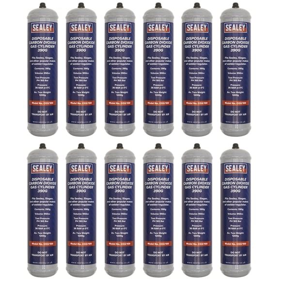 Sealey CO2/100/12 Disposable Carbon Dioxide Gas Cylinder 390g Box of 12