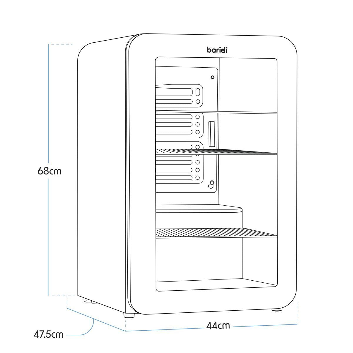 Sealey DH222 Baridi Retro Style Drinks Fridge 70L Capacity Black