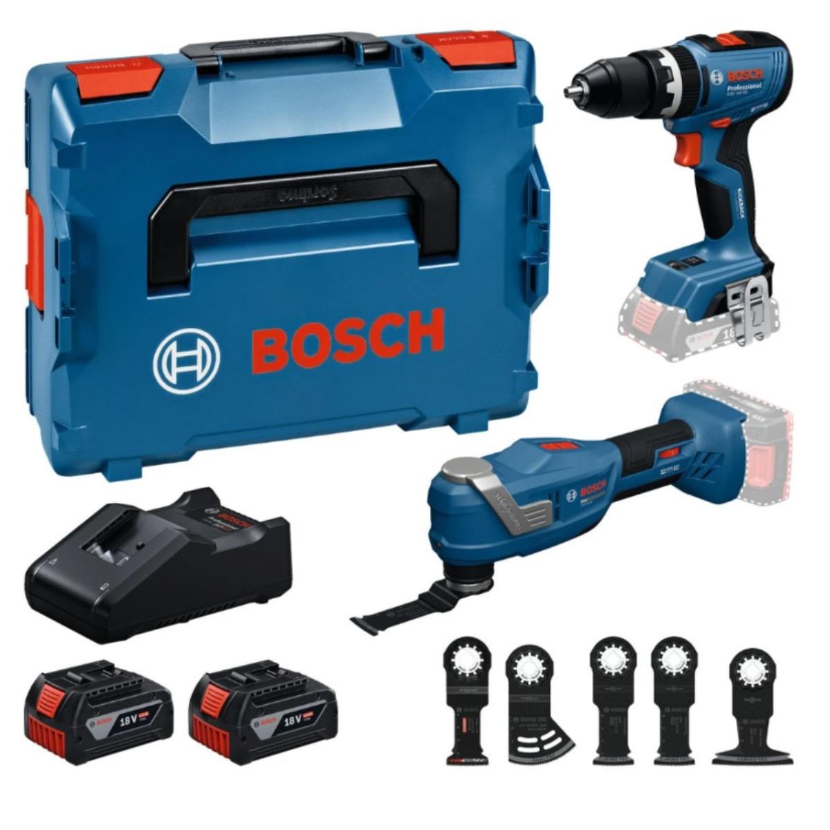 Bosch 0615A500E2 18V Brushless Combi Drill & Multi Tool Twin Pack with 2 x 5.0Ah Battery, Charger, Case & Accessories