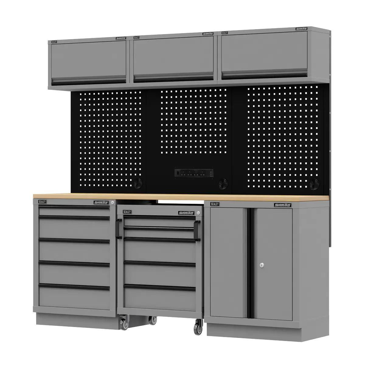 Sealey APMSBESTACK03W Superline PRO Black Edition Storage System with Rubber Wood Worktop 2.04m