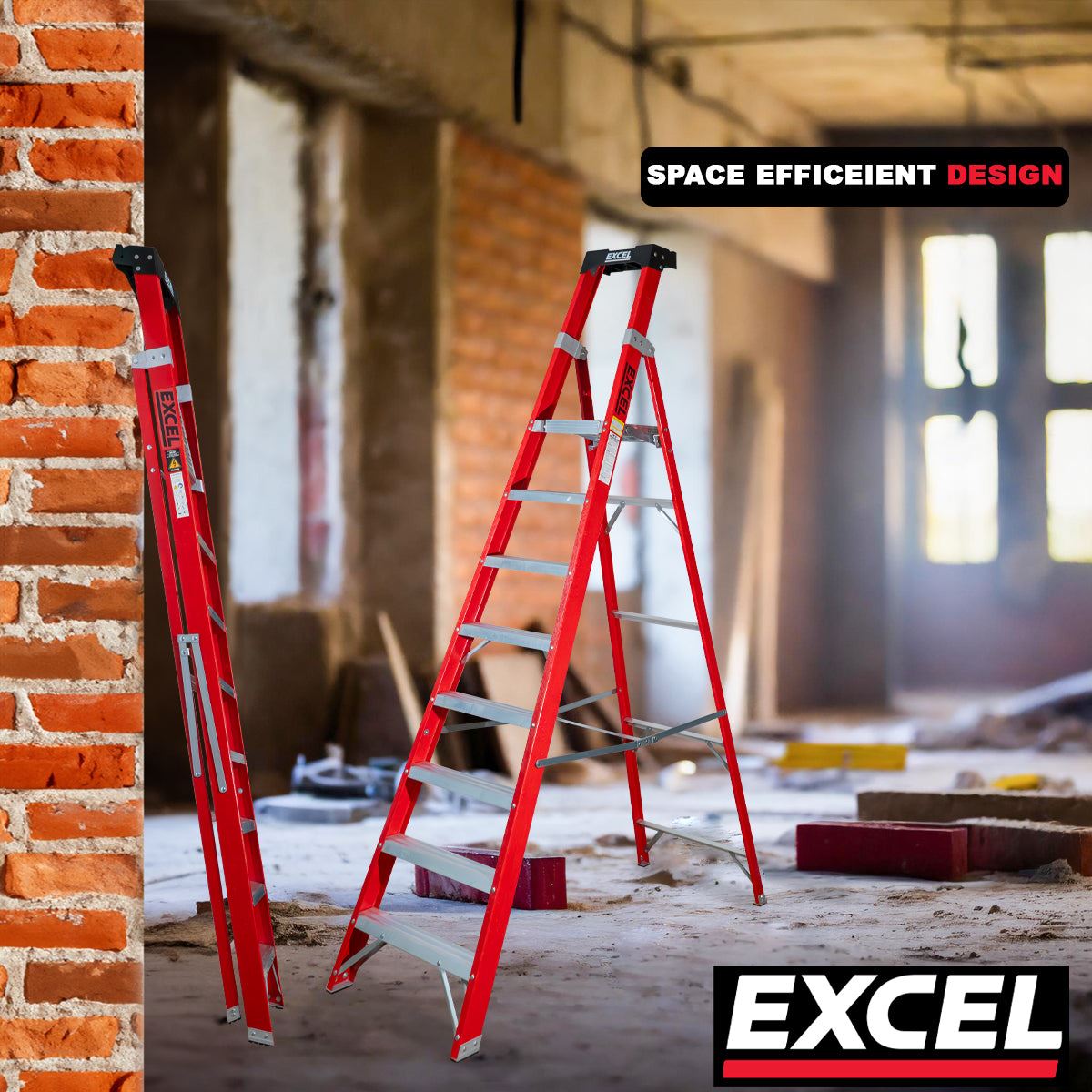 Excel Electricians Fibreglass Platform Step Ladder 8 Tread 2.51m EN131