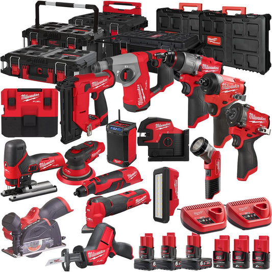 Milwaukee 12V 16 Piece Power Tool Kit with 6 x Batteries T4TKITM - 18467