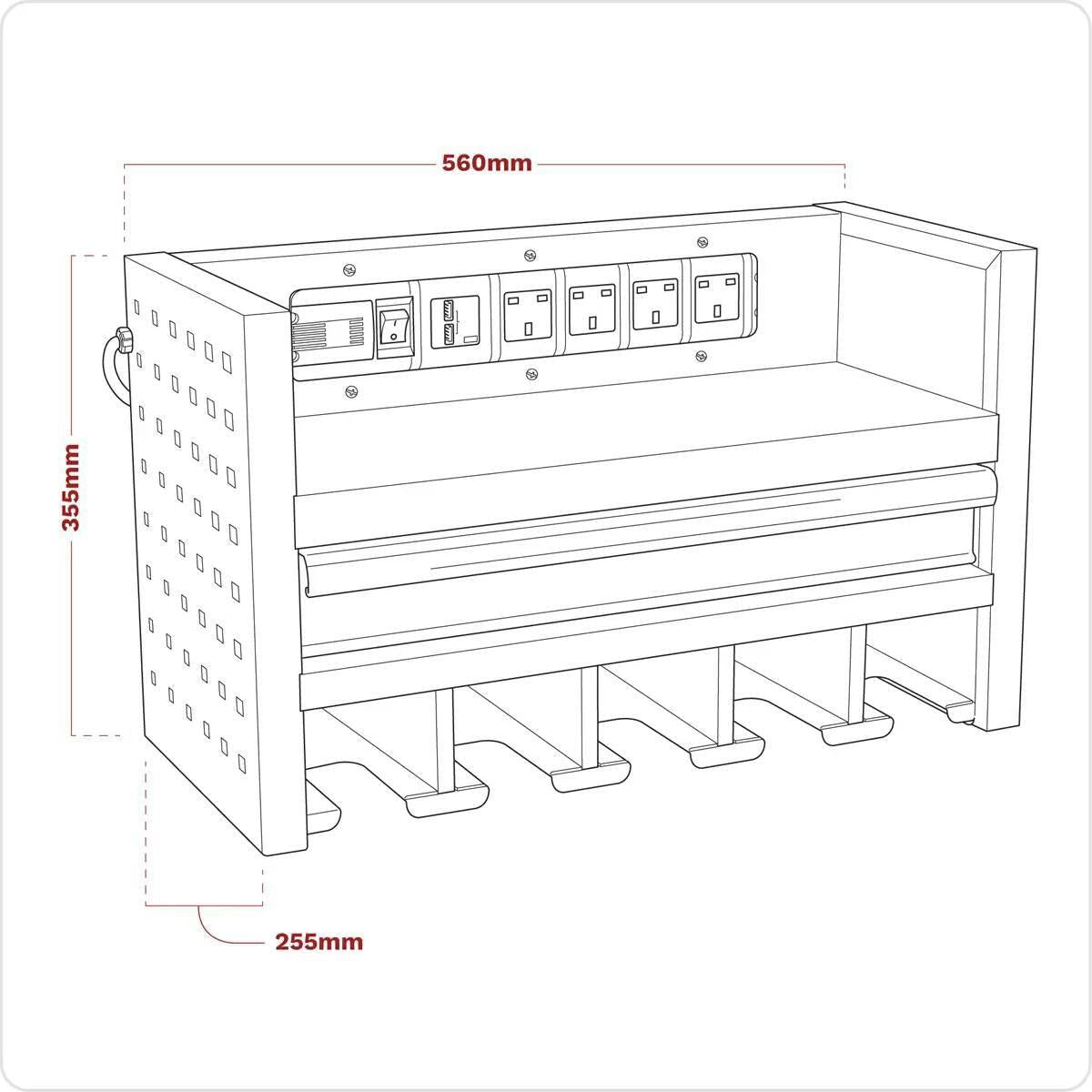 Sealey AP22SRBE 560mm Power Tool Storage Rack with Drawer