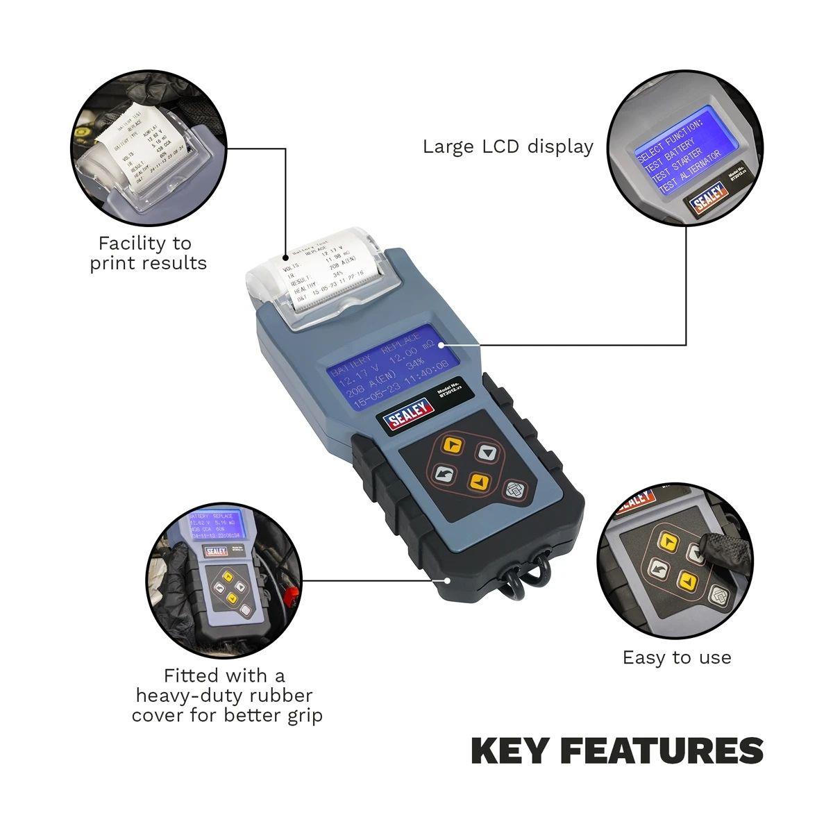 Sealey BT2012 12V Digital Battery & Alternator Tester with Printer