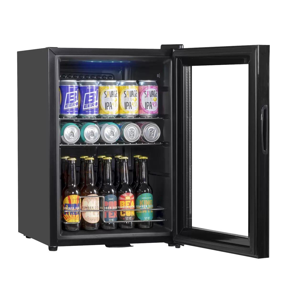 Sealey DH62 Baridi Drinks Fridge with LED Light & Glass Door 60L Black