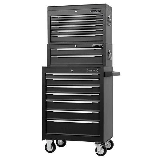 Draper COMBO-14DR-BLK Combined Roller Cabinet Mid Tool Chest and Tool Chest 14 Drawers 26" 29455