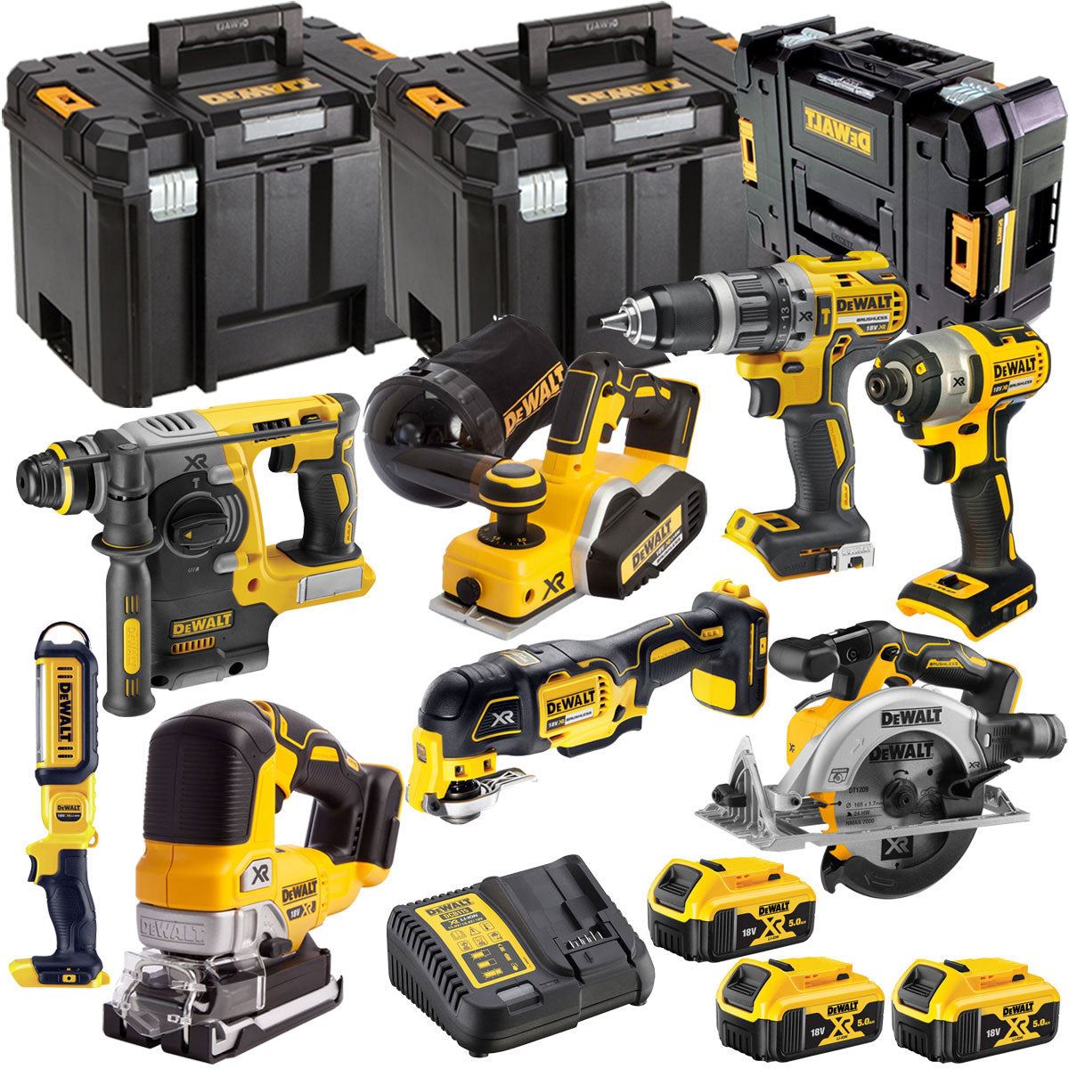 Dewalt DCKT4T8B3 18V Brushless 8 Piece Kit With 3 x 5.0Ah Battery Charger & TStak Tool Storage