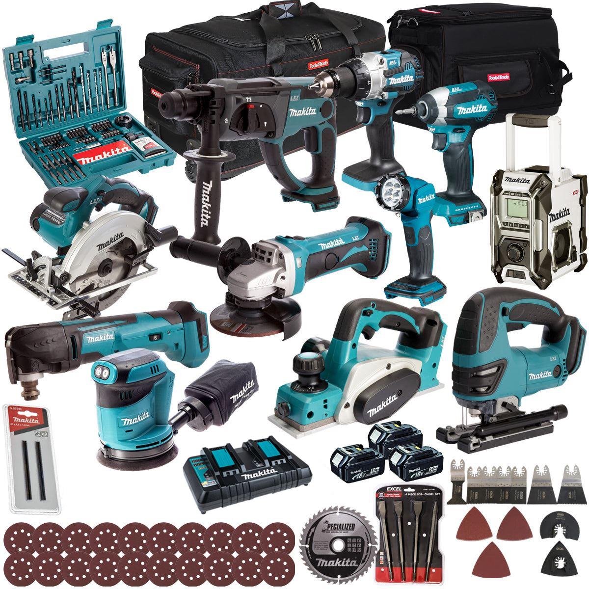 Makita 18V 11 Piece Combo Kit with 3 x 5.0Ah Battery Charger & Accessories Set T4TKIT-17224