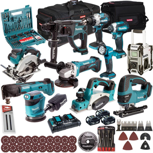 Makita 18V 11 Piece Combo Kit with 3 x 5.0Ah Battery Charger & Accessories Set T4TKIT-17224