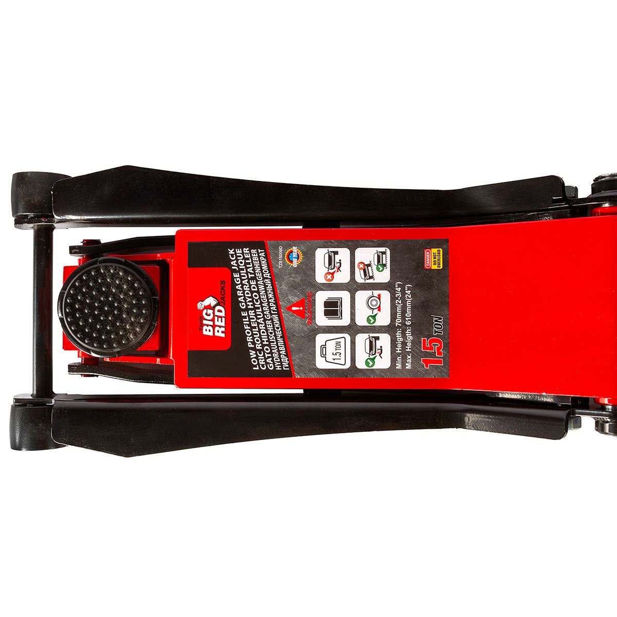 Big Red Torin 1.5-Ton Hydraulic Jack Ultra Low Profile, Lifting Range 70-610 mm