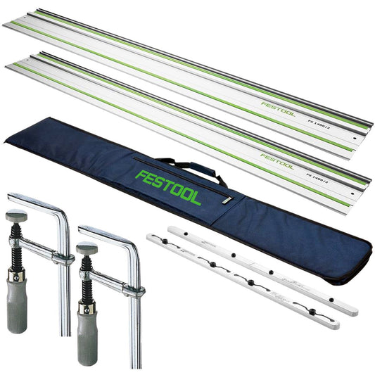 Festool 2 x FS 1400/2 1400mm Guide Rail - 491498 With Connector, Clamp & Guide Rail Bag