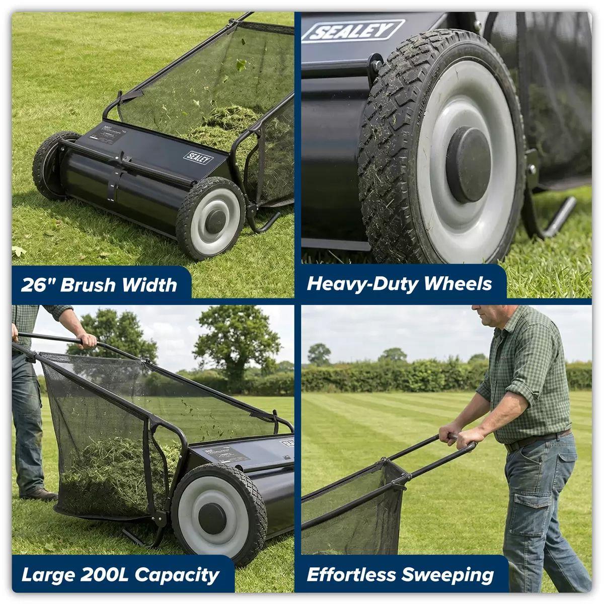 Sealey SLS26 Walk Behind Garden Sweeper 200L Capacity & Brush Size 26 Inch