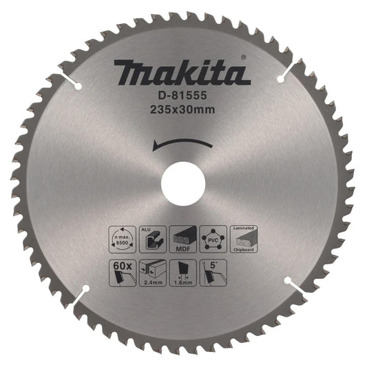 Makita D-81555 TCT Multi-Purpose Circular Saw Blade 235mm x 30mm x 60T
