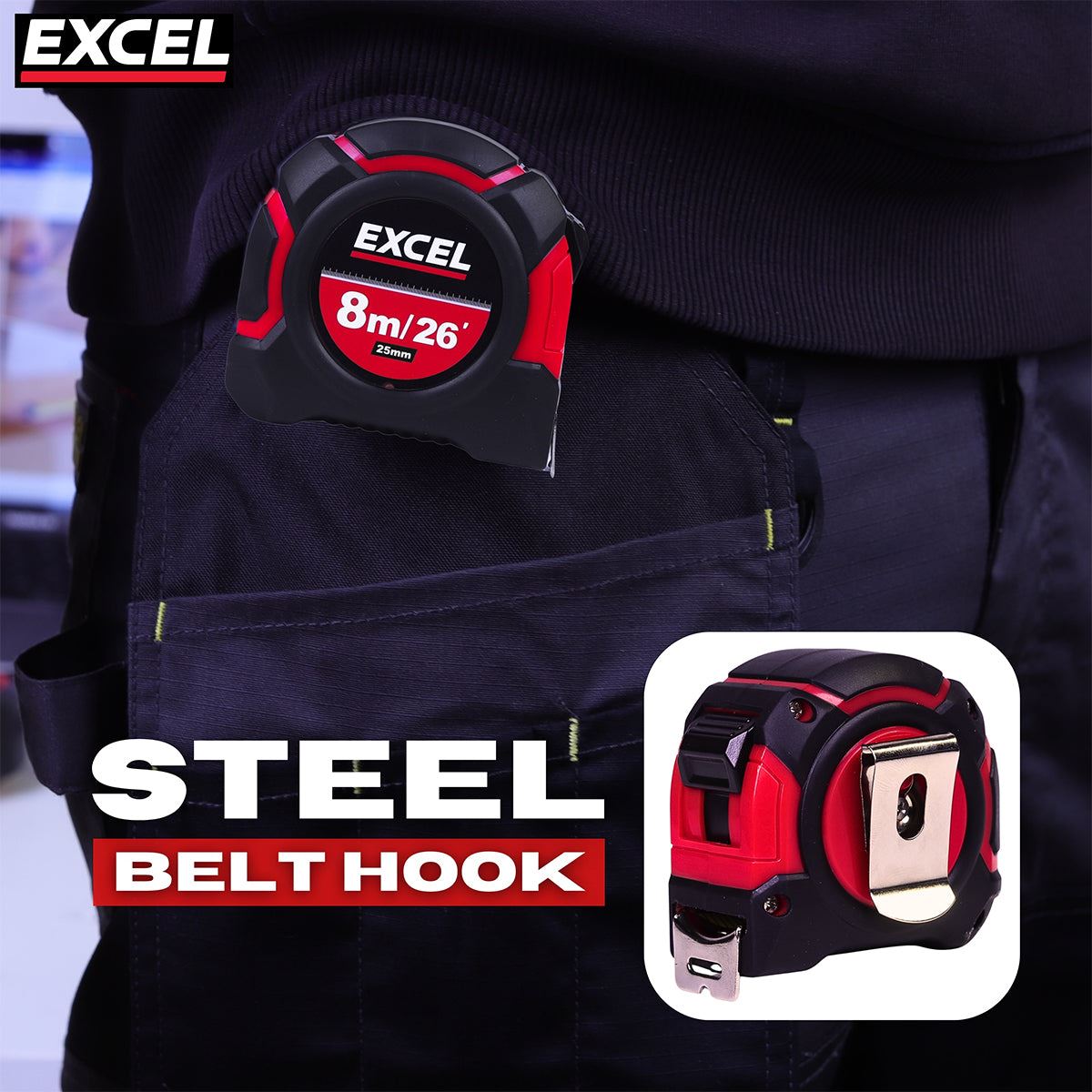 Excel Tape Measure 8m/26ft CR-8G79X Pack of 10
