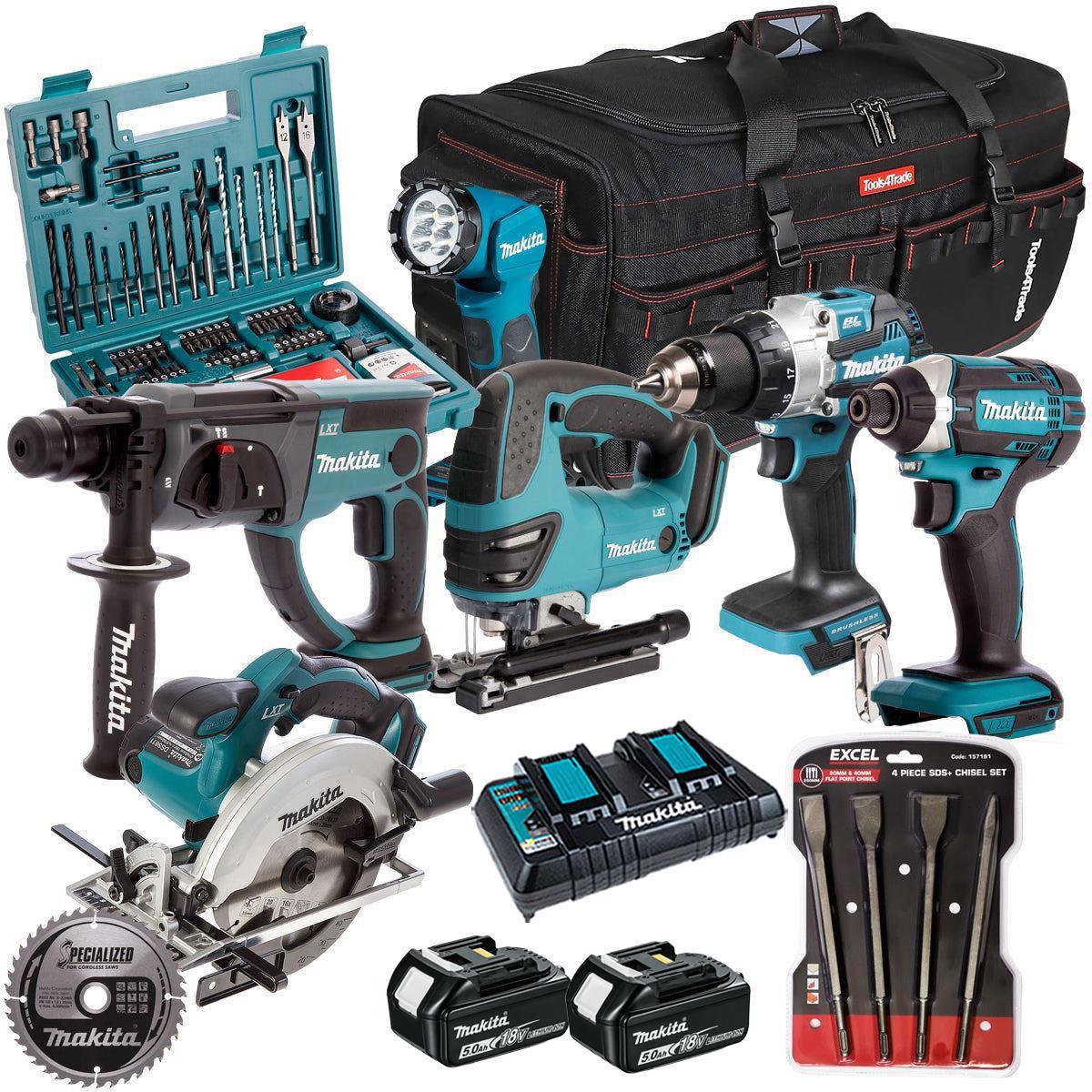 Makita 18V 6 Piece Combo Kit with 2 x 5.0Ah Battery Charger & Accessories Set T4TKIT-17232
