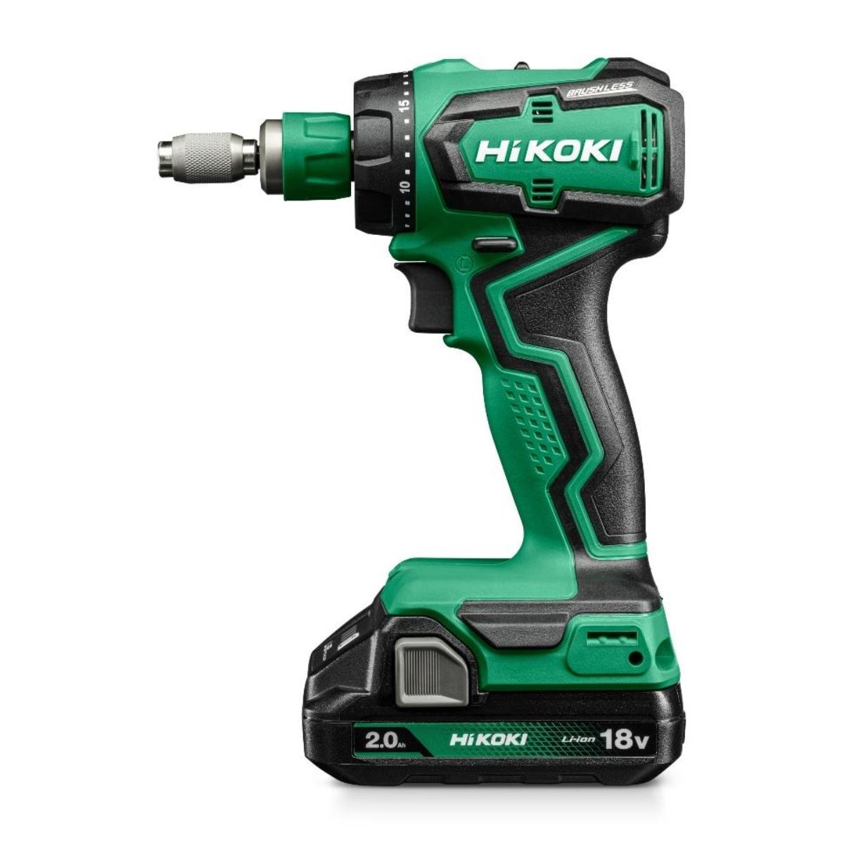 HiKOKI DS18DDQJRZ 18V Brushless Drill Driver with 2 x 2.0Ah Batteries, Charger, 4 x Tool Attachments & Case