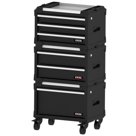 Excel 6 Drawer Modular Rolling Tool Box Stackable with Stainless Steel Worktop