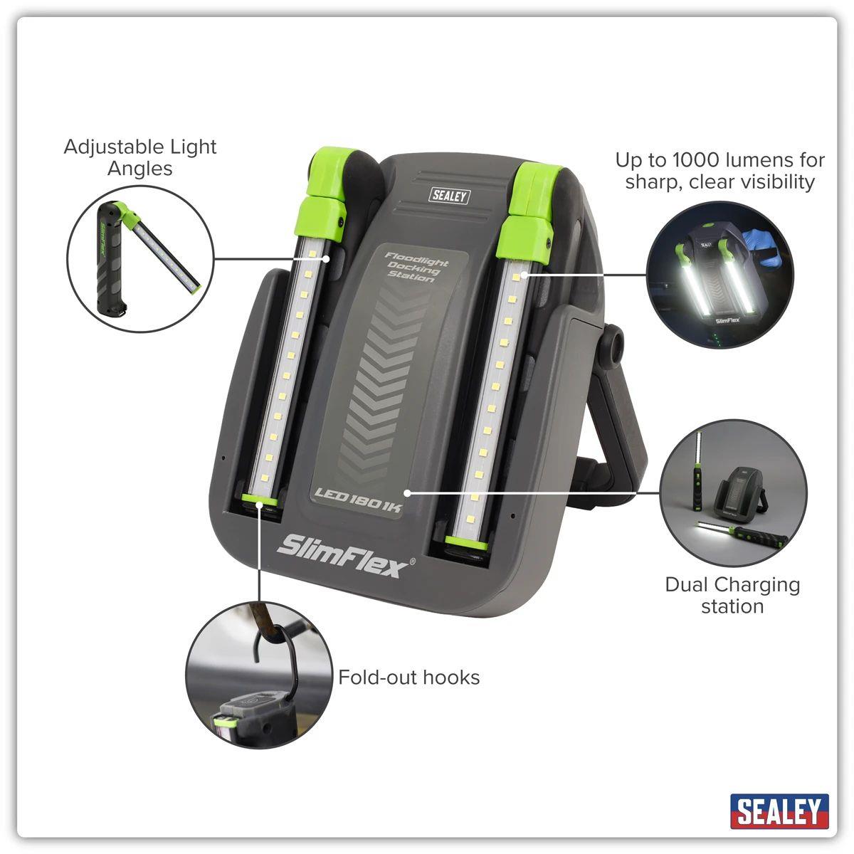Sealey LED1801K Rechargeable Floodlight/Folding Inspection Light Docking Station Kit