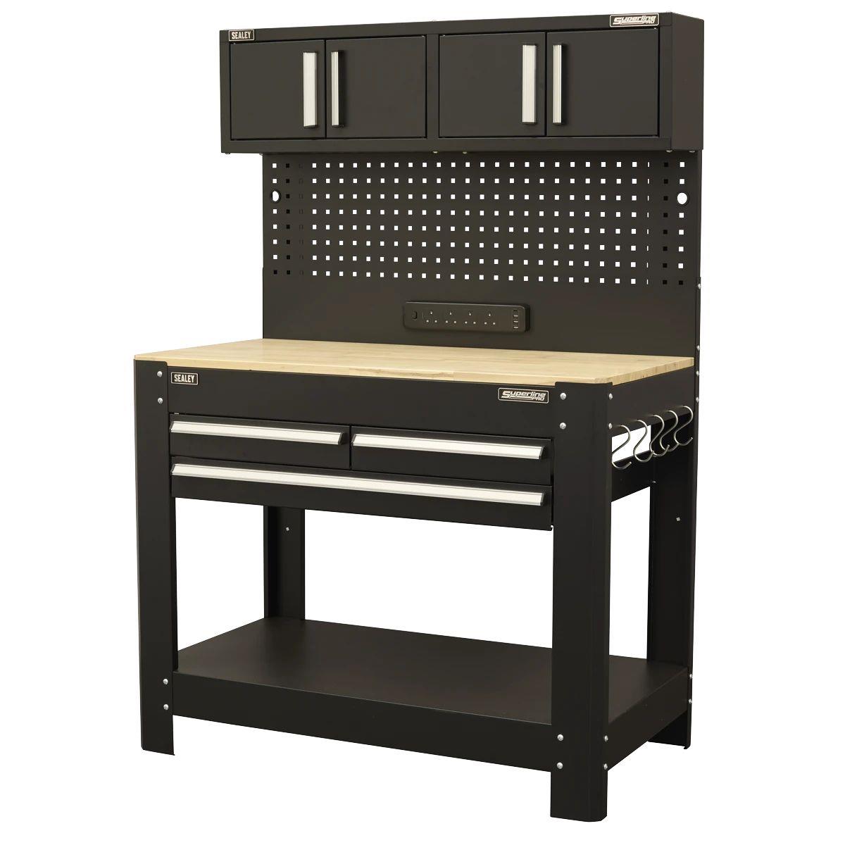 Sealey AP12701 Superline PRO Workbench with Pegboard Back Panel, Power Bar & Wooden Worktop