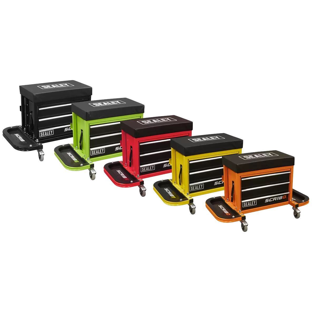 Sealey SCR18O Mechanic's Utility Seat & Toolbox-Orange