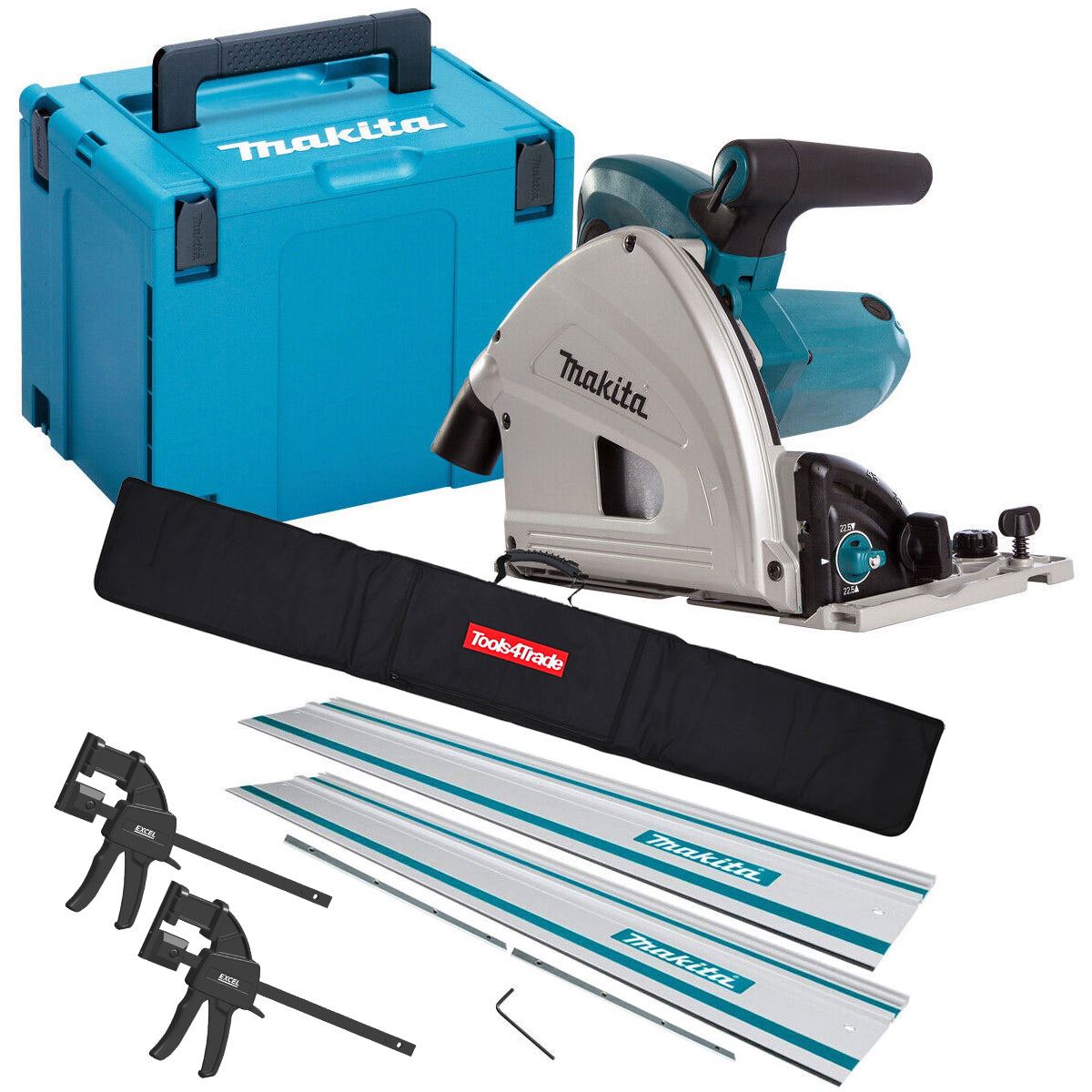 Makita SP6000J/1 110V 165mm Plunge Saw in Case With 2 x Guide Rail Connector Bar & Clamp
