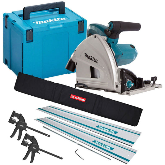 Makita SP6000J/1 110V 165mm Plunge Saw in Case With 2 x Guide Rail Connector Bar & Clamp
