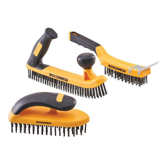 Roughneck 3 Piece Heavy Duty, Durable Wire Brush Set Cleaning Tools for Tough Jobs XMS24WBRUSH