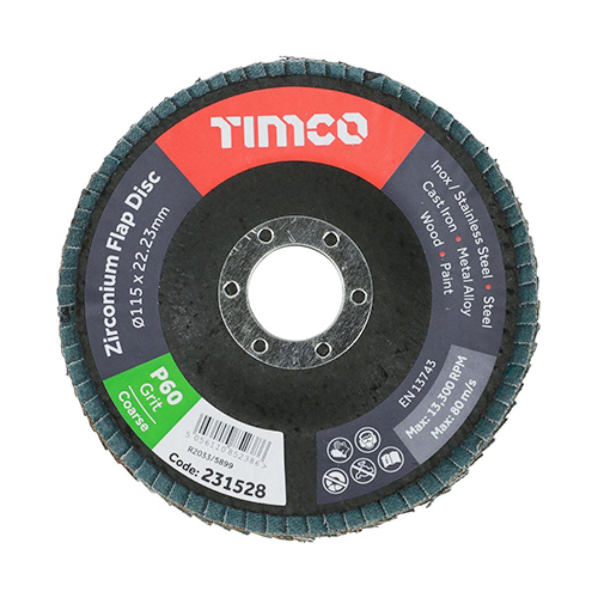 Timco 115mm Heavy Duty Zirconium Flap Disc P60 Grit - 231528