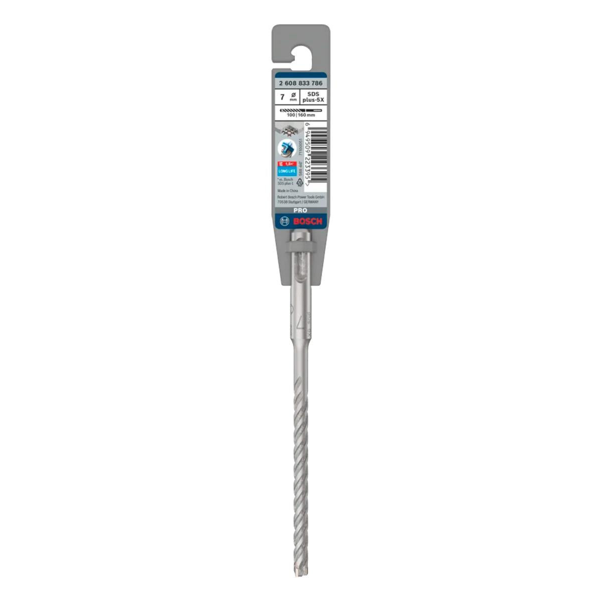 Bosch PRO SDS Plus-5X 7mm x 100mm x 160mm Hammer Drill Bit 2608833786