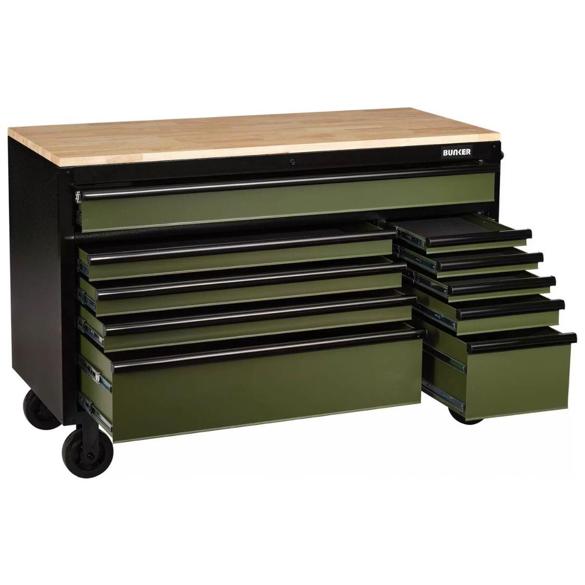 Draper B100-56GR/FSC BUNKER 10 Drawer Workbench Roller Tool Cabinet, 56 Inch Green 27221