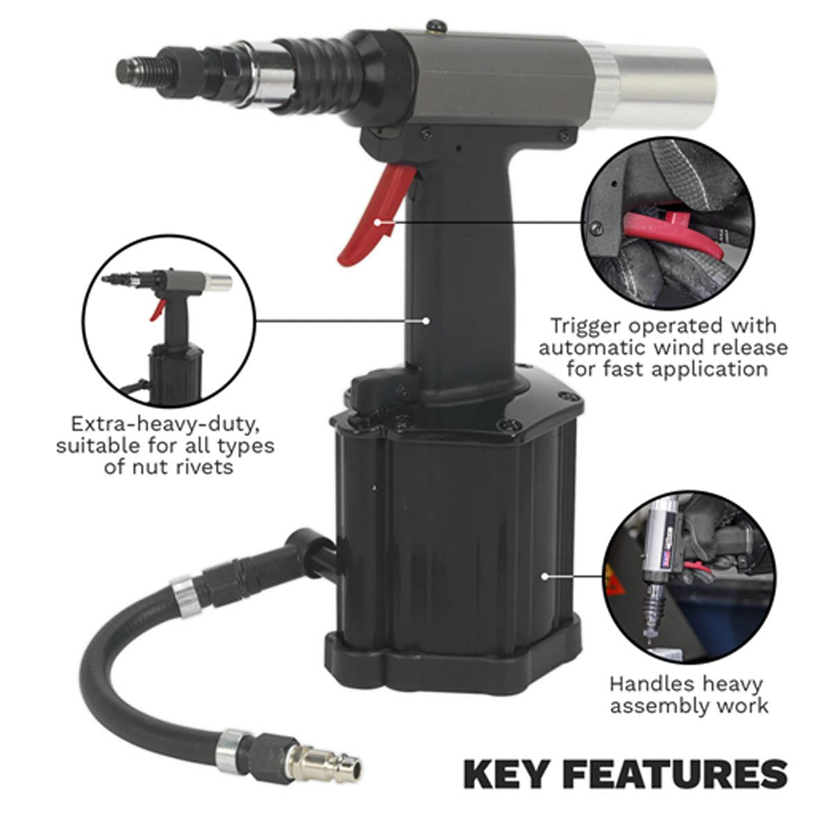 Sealey SA317 Air/Hydraulic Nut Riveter Heavy-Duty Vacuum System