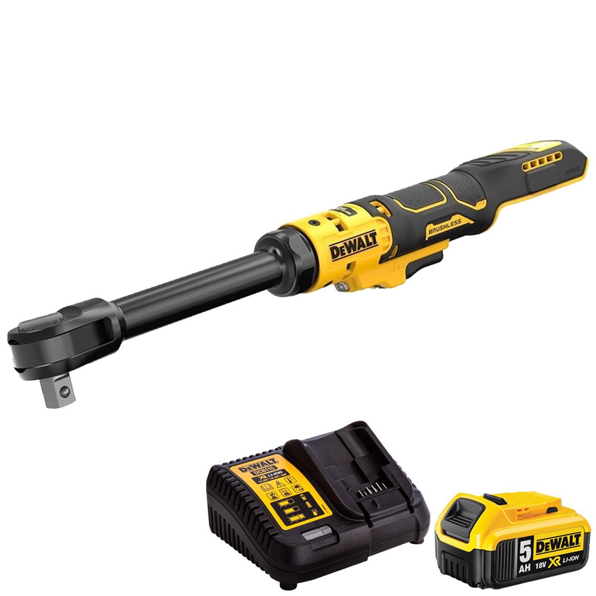 Dewalt DCF512EN-XJ 18V XR 1/2'' Brushless Open Head Ratchet with 1 x 5.0Ah Battery & Charger