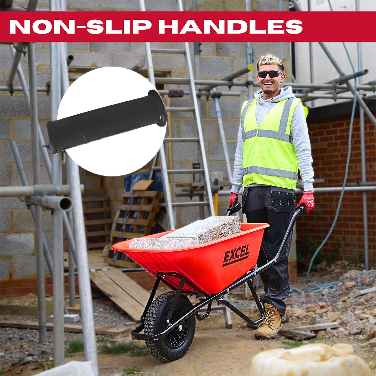 Excel Heavy Duty Wheelbarrow with 100L HDPE Tray Red