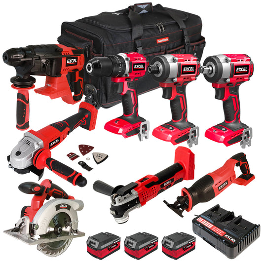 Excel 18V 8 Piece Power Tool Kit with 3 x 4.0Ah Battery & Charger EXL9022