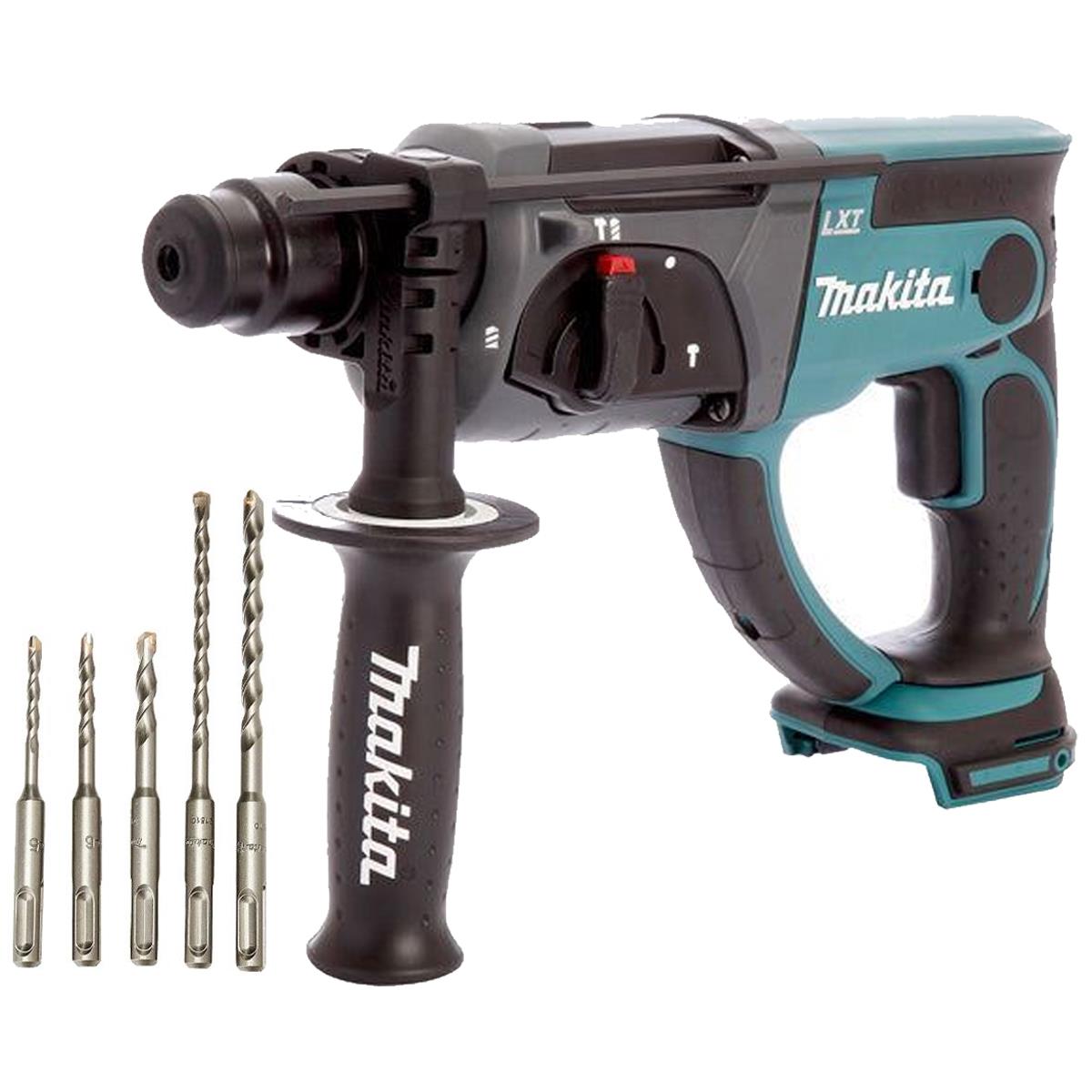 Makita DHR202Z 18V SDS+ Rotary Hammer Drill With Bit Set of 5 Piece