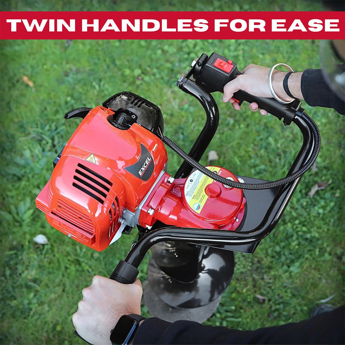 Excel 52cc Petrol Earth Auger with 3 Augers